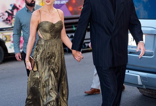 Taylor Swift, 36, and Travis Kelce, 36, arrived at a Brooklyn bar and event space on May 16 for the wedding of Kelce's childhood friend (seen)