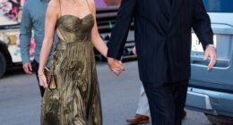Taylor Swift and her fiancé Travis Kelce put on a loved-up display as they arrived at what appeared to be a friend's wedding in New York City on Saturday