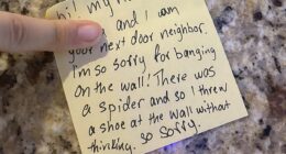 An apartment resident has amused thousands after revealing the handwritten apology note she left for her neighbours following a late-night incident inside her flat