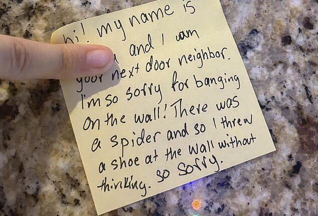An apartment resident has amused thousands after revealing the handwritten apology note she left for her neighbours following a late-night incident inside her flat