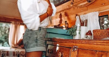 Annie Wonderlich (pictured), 43, from Los Angeles, bought a $54,000 (£40,275.90) RV, and is converting it into a traditional English cottage