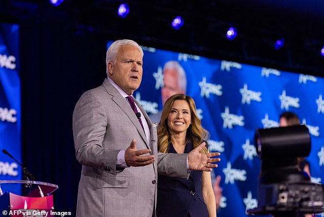 The Chairman of the American Conservative Union Matt Schlapp speaks alongside his wife Mercedes during the Conservative Political Action Conference