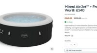 This compact four-person inflatable hot tub is ideal for smaller spaces and features an in-built air-jet massage system
