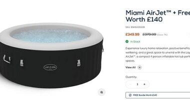 This compact four-person inflatable hot tub is ideal for smaller spaces and features an in-built air-jet massage system