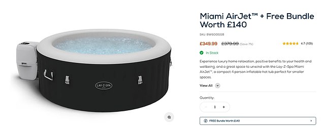 This compact four-person inflatable hot tub is ideal for smaller spaces and features an in-built air-jet massage system