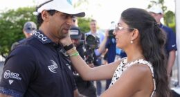 Aaron Rai's wife, Gaurika Bishnoi, was there to celebrate his major championship victory