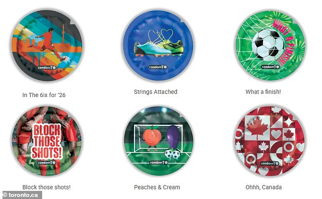 Officials in Toronto have launched six soccer-themed condoms ahead of the World Cup