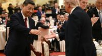 China's President Xi Jinping shakes hands with US President Donald Trump at a state banquet at the Great Hall of the People