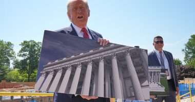 President Donald Trump brought reporters to the construction site of his White House ballroom project on Tuesday morning