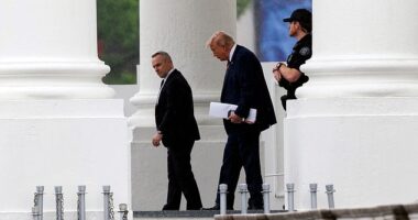 President Donald Trump is captured departing the White House Tuesday morning to travel to Walter Reed National Military Medical Center for his annual physical