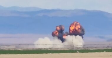 Two military jets collide and crash during Idaho air show in dramatic scene above spectators