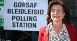 HAVERFORDWEST, WALES - MAY 07: Welsh First Minister and Labour Leader Eluned Morgan departs after casting her vote during the Senedd election at St Davids City Hall on May 07, 2026 in Haverfordwest, Wales. The 2026 Senedd election marks a major overhaul of the Welsh Parliament as the number of Members increases from 60 to 96. Under a new proportional system, voters cast a single vote for a party list across 16 new constituencies, each electing six representatives. (Photo by Finnbarr Webster/Getty Images)