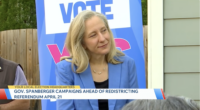 Virginia Gov. Abigail Spanberger campaigns for April referendum on a constitutional amendment that would allow Democrats to go ahead with a redistricting plan.