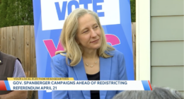 Virginia Gov. Abigail Spanberger campaigns for April referendum on a constitutional amendment that would allow Democrats to go ahead with a redistricting plan.