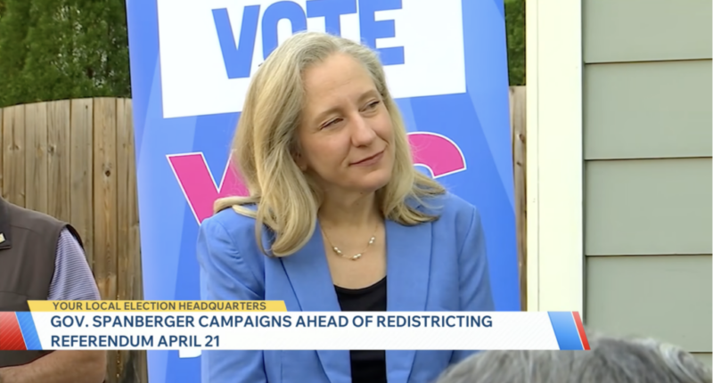Virginia Gov. Abigail Spanberger campaigns for April referendum on a constitutional amendment that would allow Democrats to go ahead with a redistricting plan.
