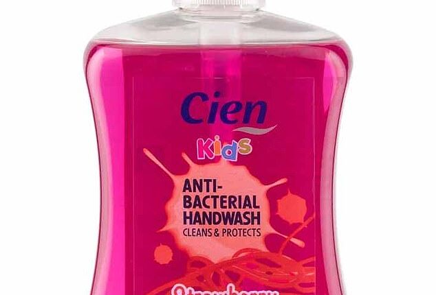 In the pink: A supermarket bottle such as Lidl's own-brand Cien anti-bac tells guests to your home that hygiene focused and prioritise convenience above style