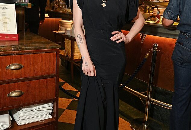 Kelly Osbourne looked elegant in a black gown as she arrived at the J Sheekey x Vivienne Westwood terrace launch party in London on Monday night