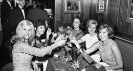 The original, and reassuringly ordinary, WAGs - but the wives of England's 1966 World Cup heroes existed in a different realm to the more entitled partners of today's national squad. (Pictured from left: Tina Moore, Mrs Peters, Mrs Hurst, Mrs Springett and Mrs Bonetti at the Kensington hotel where the England squad celebrated on July 30, 1966)