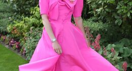 Think pink! TV presenter Rosie Turner makes a statement in a hot pink dress and matching accessories for day one of Royal Ascot