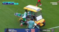 A soccer match in Ecuador came to a bizarre halt after a medical cart collided with a player