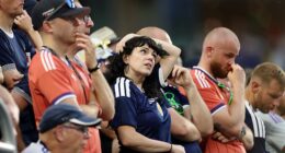 The glum Tartan Army look dejected after watching Scotland lose against Brazil