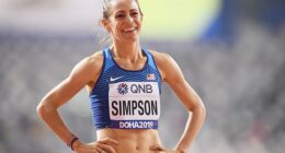 American track star Jenny Simpson was rushed to hospital after collapsing during a race