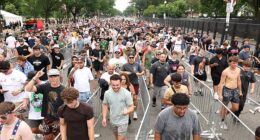 Fans line up as the gates open for the UFC Freedom 250 Fan Fest at The Ellipse on June 14,