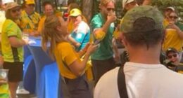 On Thursday, a group of Aussie football fans voiced their support for Karl Stefanovic while gathered in a California pub ahead of the Socceroos' World Cup showdown against Paraguay