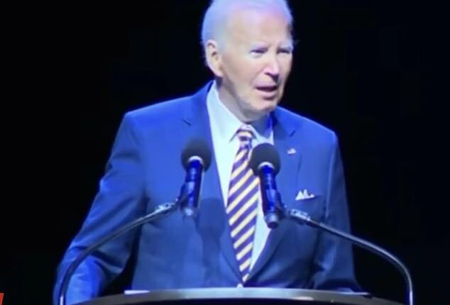 Biden was interrupted by shouting hecklers but continued with his prepared remarks while speaking at the Maryland Democratic Party's Fight Back & Win Summit in Hanover on Saturday
