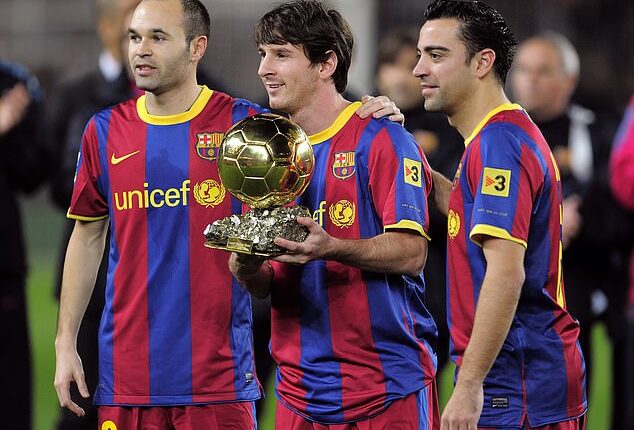 Champions League and Barcelona legend Xavi (right) surprised a fan at the Champions League final on Saturday