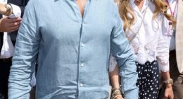 Beaming newlyweds Bettina and Don Trump Jr were seen getting cozy in the sunshine at the Monaco Grand Prix on Sunday after tying the knot in West Palm Beach late last month