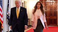 President Donald Trump (left) and First Lady Melania Trump (right) walk through the White House's Cross Hall last month. A forthcoming book details how the President spirited away items his wife picked out for other parts of the mansion to decorate his bedroom