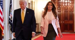 President Donald Trump (left) and First Lady Melania Trump (right) walk through the White House's Cross Hall last month. A forthcoming book details how the President spirited away items his wife picked out for other parts of the mansion to decorate his bedroom