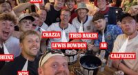 Ethan Payne, better known online as Behzinga (bottom centre), also attended England's opening game of the tournament with several other UK-based YouTuber's and streamers