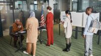 People lining up to vote.