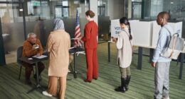 People lining up to vote.