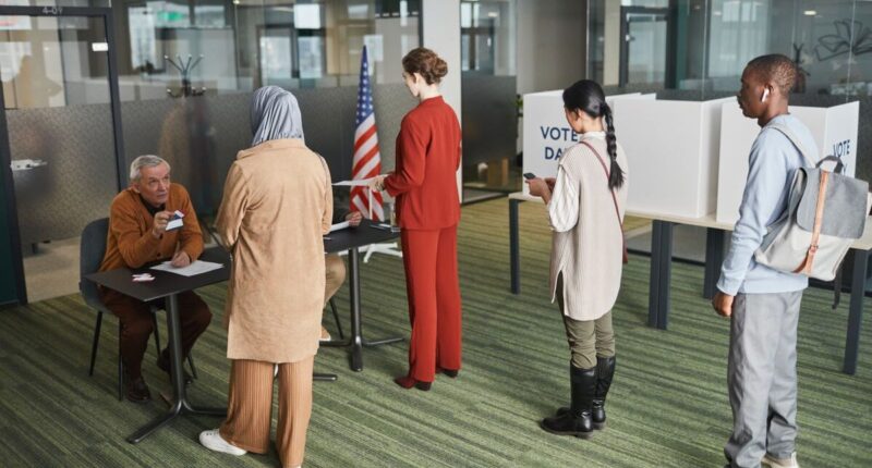 People lining up to vote.