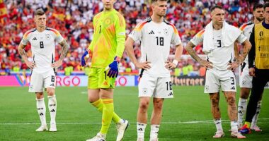 Germany's recent tournament performances have been poor - pictured here after being dumped out of a home Euros by Spain in the quarter-finals two years ago