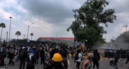 Carnage erupted outside the Mexico City Stadium as protesters fought with riot police