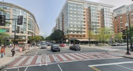 A street view of the 23rd Street and I Street Northwest intersection