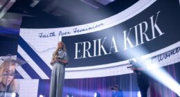Crowd reacts after heckler says Erika Kirk ‘protects pedophiles’ during TPUSA speech