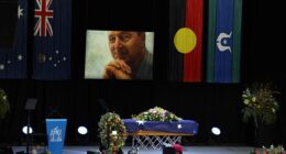 Pictured: How the stage was set at the MCG as the footy world farewelled Neale Daniher on Wednesday