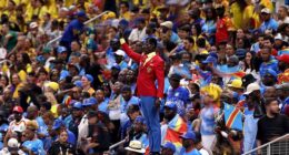 Congo's famous living statue finally made his long-awaited World Cup debut on Tuesday