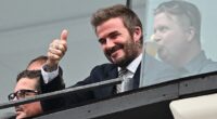 Celebs packed the New York-New Jersey Stadium as England took on Panama in their third World Cup game on Saturday - going on to land a 2-0 win - David Beckham gives a thumbs up