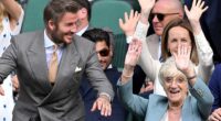 David Beckham took part in a Mexican wave with his mum Sandra in the Royal Box as they got in the spirit for day one of Wimbledon on Monday