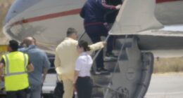 Music legend Sir Elton John has been seen boarding a private jet after performing at Dua Lipa's wedding