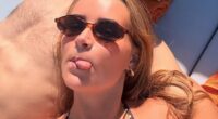 Rasmus Hojlund - pictured on holiday with girlfriend Laura Rhod Sondergaard at the weekend - is leaving Man United on a permanent transfer to Napoli