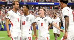 Harry Kane (left) scored the opening goal for England at the World Cup as they beat Croatia 4-2