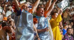 Thousands of England fans have flooded into New York for the team's final group game against Panama. Pictured: Fans enjoy watching darts player Luke Littler at Madison Square Garden
