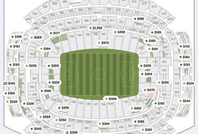 A current map of available tickets for Saudi Arabia v Cape Verde on SeatGeek shows up swathes of available seats